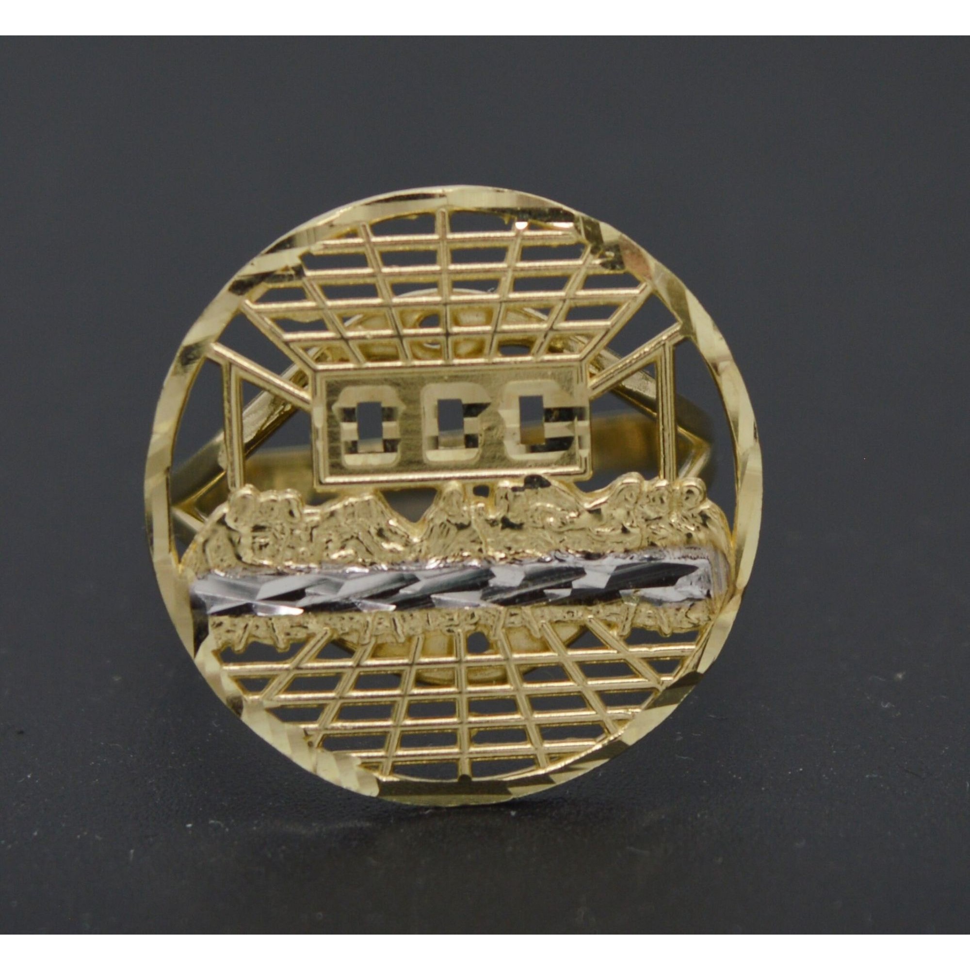 Real Solid 10k Yellow Gold Two-Tone Curb Bordered Last Supper Ring All Sizes 471$